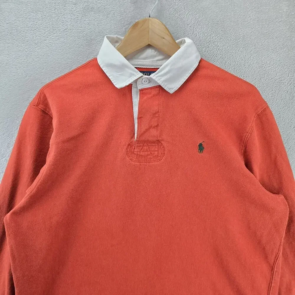 Polo Ralph Lauren Rugby Polo Shirt Mens Large Orange Long Sleeve Pony Logo